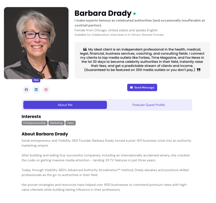 An arsenal of expertise: Speaker one sheet for Barbara Drady, authority marketing specialist.