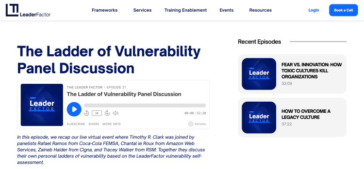 Screenshot of The Ladder of Vulnerability Panel Discussion podcast episode featuring insights from expert panelists and the interviewer, Timothy R. Clark, discussing vulnerability frameworks.