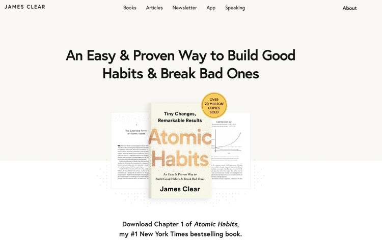 James Clear promoting his book Atomic Habits with compelling and relevant stories to inspire positive change.