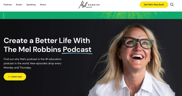 Mel Robbins promoting her podcast, demonstrating how to share expertise that’s contextually relevant to the audience.