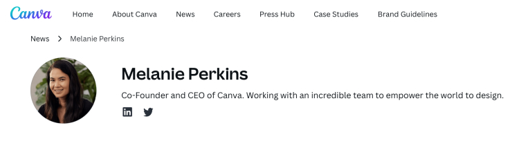 Melanie Perkins, Co-Founder and CEO of Canva, featured as a great podcast guest for her innovative approach and impactful storytelling, sure to check out for valuable insights.