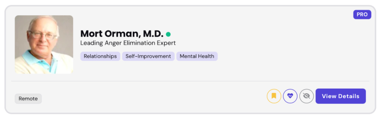 Profile of Mort Orman, M.D., a leading anger elimination expert, showcasing his expertise for guest podcast appearances.