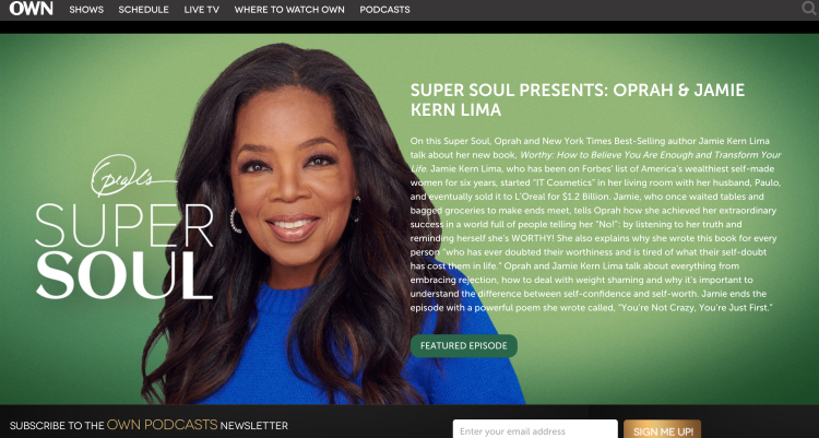 Oprah Winfrey featured on Super Soul podcast, bringing great energy and insightful discussions to podcasts.