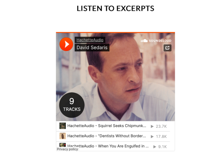 David Sedaris showcasing excerpts of his work on SoundCloud, an example of how to spread your message effectively through podcasts.