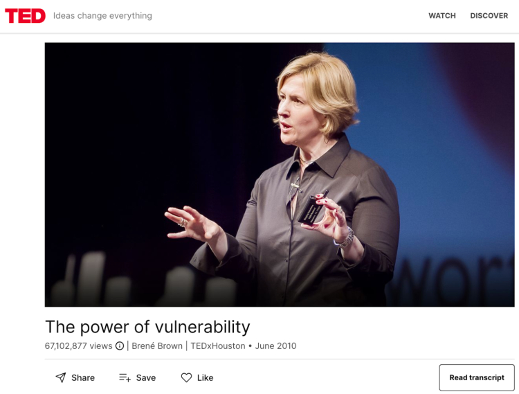 Brené Brown speaking about 'The Power of Vulnerability,' a great example of another podcast guest who brings impactful insights.