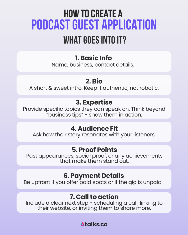 A step-by-step guide to creating a podcast guest application with essential elements for podcast interviews.