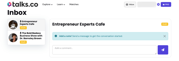 Invite a guest to your podcast using the Talks.co, where hosts can connect with potential speakers and schedule interviews.