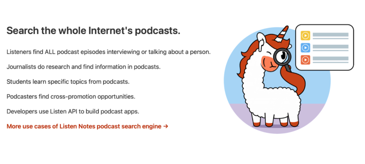 Listen Notes, a search engine for discovering guest appearances on another podcast and finding cross-promotion opportunities.