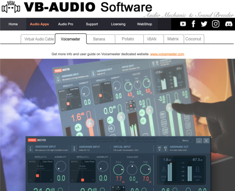 VB-Audio Voicemeeter interface showcasing audio routing and mixing features, ideal for advanced recording software options.