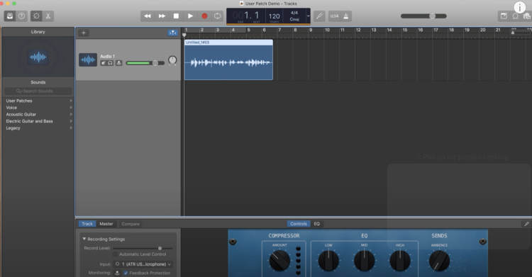 A screenshot of the GarageBand interface showing an audio track being recorded and edited, highlighting the importance of knowing how to record your podcast on GarageBand.