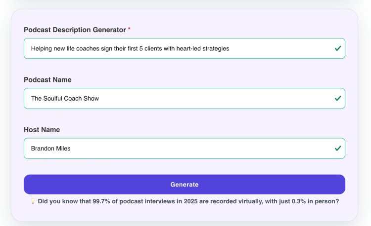 Using AI to generate a podcast description for The Soulful Coach Show.