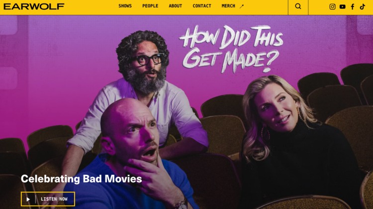 Earwolf homepage featuring the comedy podcast “How Did This Get Made?” known for its cult following