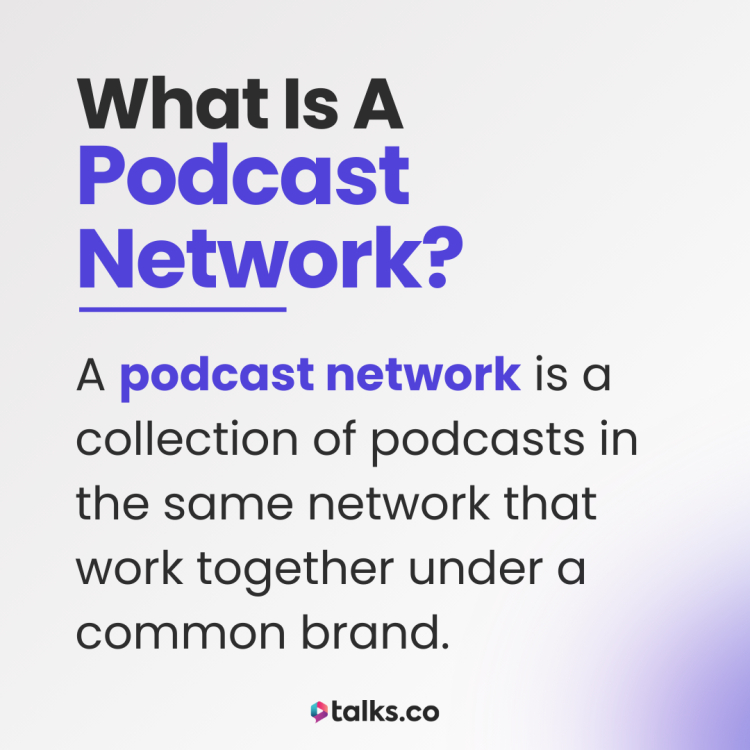 Graphic defining a podcast network as a collection of podcasts under a common brand.