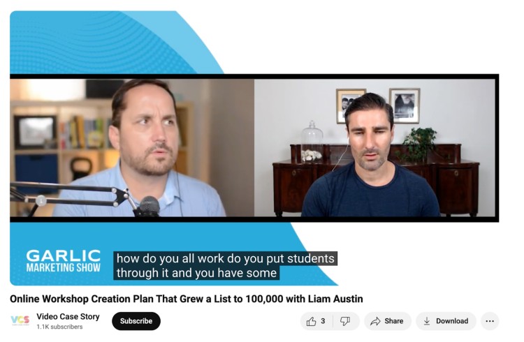Garlic Marketing Show host asks Liam Austin questions to engage around growing an email list through online workshops.