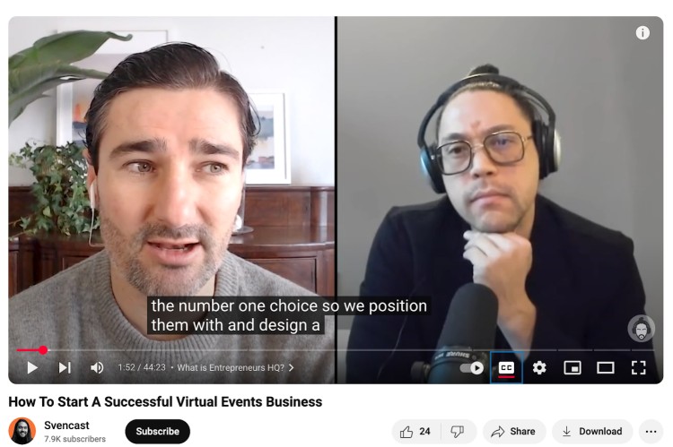 Liam Austin speaks during one interview on the Svencast podcast about how to start a successful virtual events business and position coaching offers.