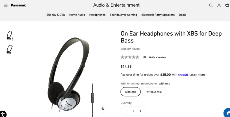 Panasonic on-ear headphone with mic shown in product view, ideal for budget audio or podcasting setups
