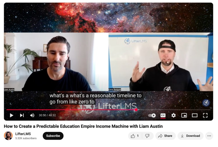 Podcast host asks Liam Austin good questions about building a predictable income empire using education-based systems.
