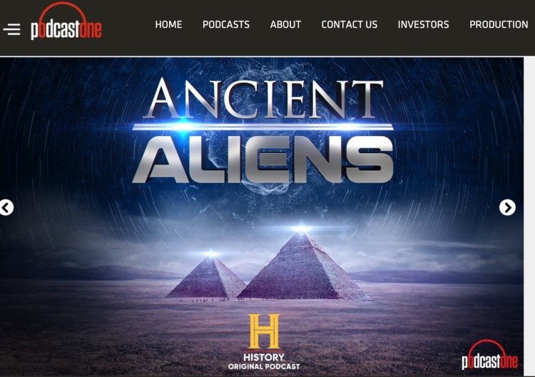 Ancient Aliens podcast featured on PodcastOne, showcasing the type of high-concept shows that are produced