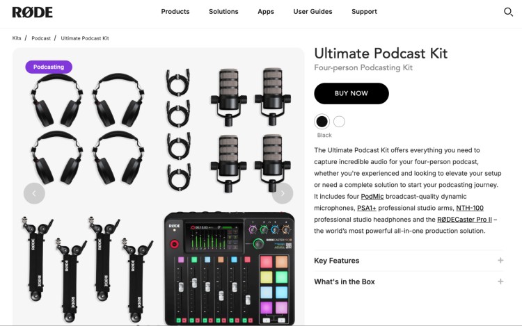 RØDE Ultimate Podcasting Kit with microphones, headphones, arms, and mixer for four-person podcasting