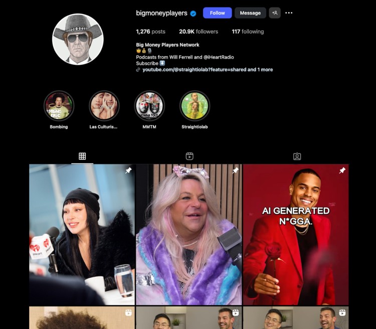 Instagram profile of Big Money Players Network featuring highlights and posts from critically acclaimed and popular podcasts.