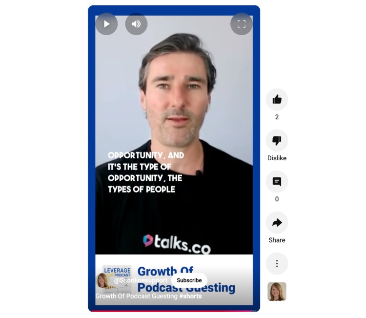 Liam Austin sharing a quick insight about the growth of great podcast guesting while wearing a Talks.co shirt.