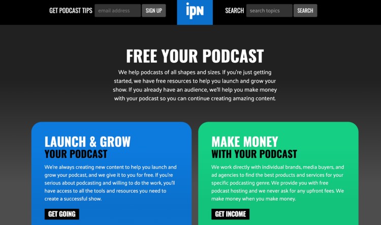 Podcast company offering free tools to help creators launch, grow, and monetize their shows.