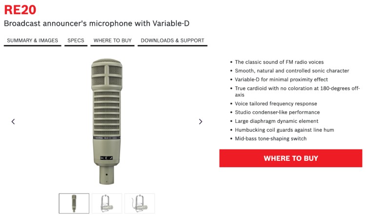 Equipment like the Electro-Voice RE20 microphone is known for its classic broadcast quality and is widely used by podcasters for its natural, smooth tone.