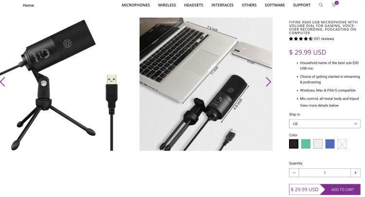 FIFINE K669 USB microphone, a highly rated budget option for podcasting, streaming, and voice-over recording, compatible with Windows, Mac, and PS4/PS5.