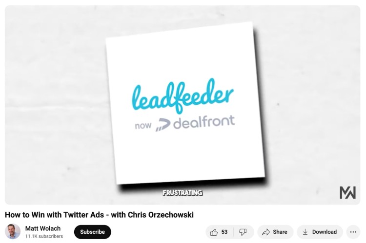 Screenshot of a YouTube podcast episode featuring a Leadfeeder and Dealfront ad, used as a guide to podcast advertising.