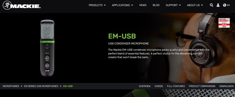 The Mackie EM-USB USB condenser microphone, offering excellent sound quality and essential features for content creators on a budget, proving great value without breaking the bank.