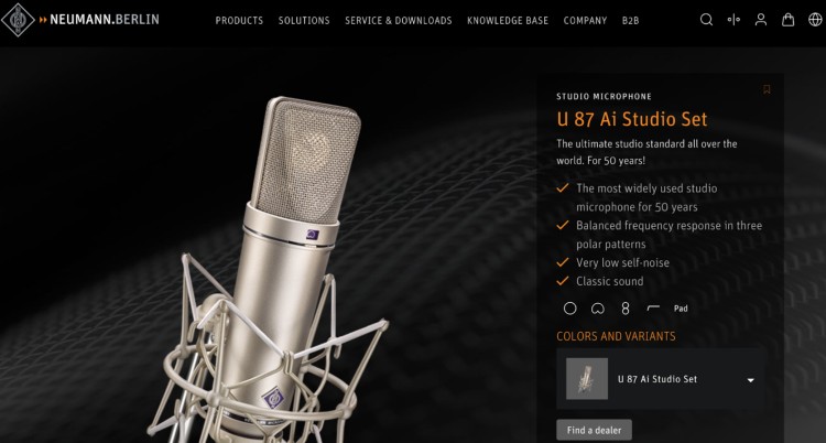 Neumann U 87 Ai Studio Set shown with shock mount, a legendary quality microphone used in professional studios worldwide.