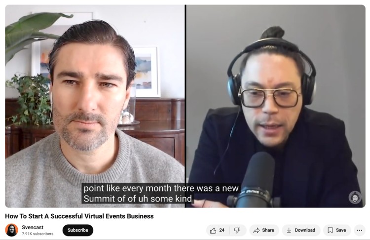 Liam Austin being interviewed on Svencast podcasting show about building a successful virtual events business.