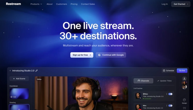 Restream is a top alternative to Zoom for podcasters looking to multistream to over 30 destinations and engage with their audience live.
