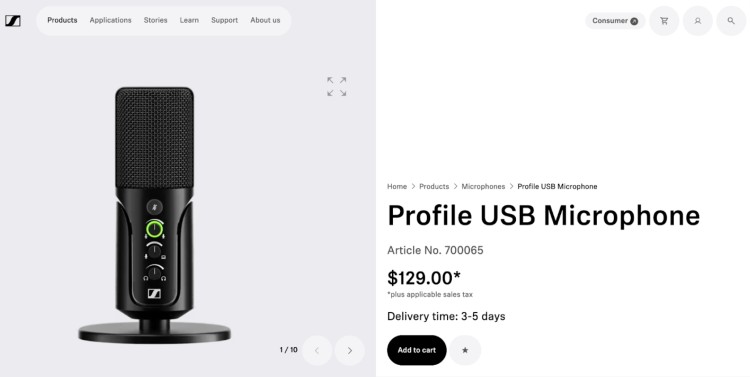 Sennheiser Profile USB microphone featured as a great mic for podcasting, streaming, and professional audio recording on both Mac and PC.