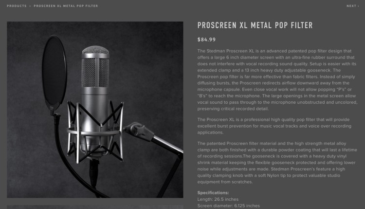 Stedman Proscreen XL Metal Pop Filter with fine mesh for vocal recording and high-quality sound.