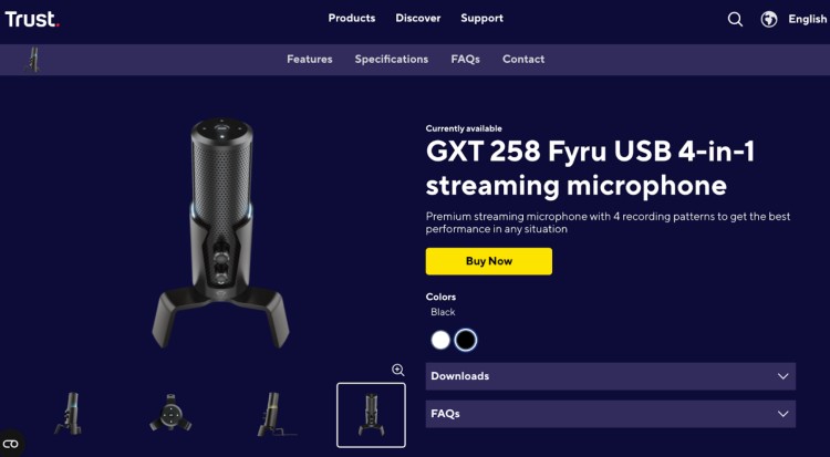 Trust GXT 258 Fyru USB 4-in-1 streaming mic, the perfect microphone for versatile podcasting and streaming setups with multiple recording patterns.