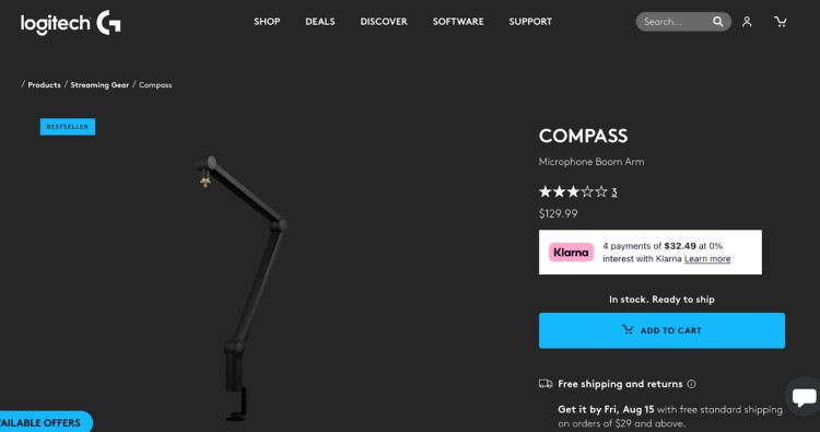 Logitech Compass microphone boom arm streaming gear for podcasters and creators