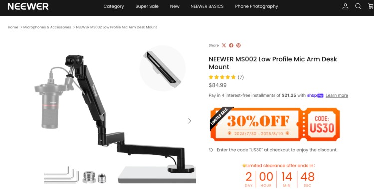 Neewer low profile mic arm desk mount for Blue Yeti and other microphones, designed for compact setups