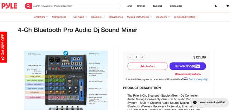 Pyle 4-Ch Bluetooth Pro Audio DJ Sound Mixer with advanced connectivity features