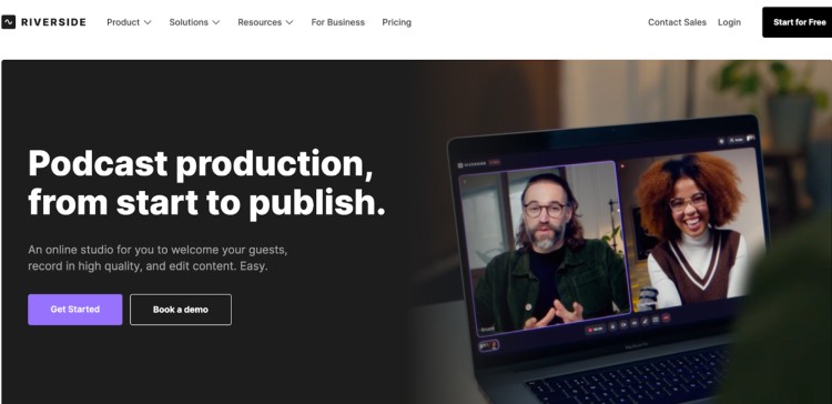 Riverside homepage showing how Riverside excels in podcast production from start to publish