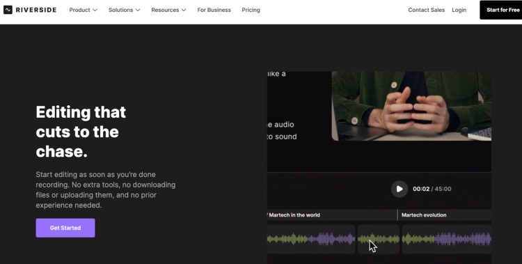 Riverside interface showing key features for AI-powered editing tools in podcast creation.