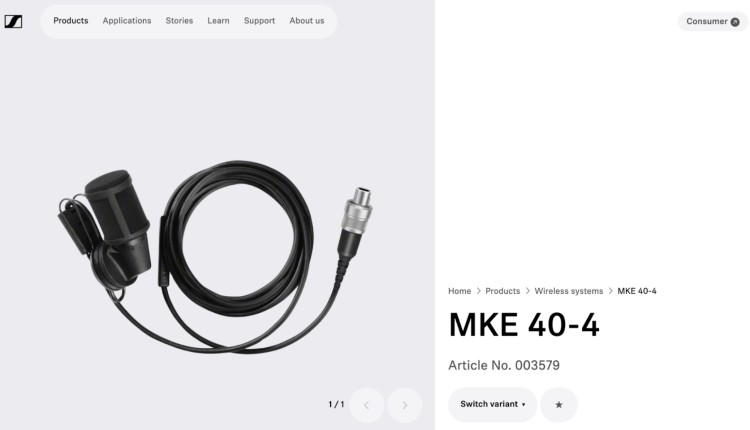 Sennheiser MKE 40-4 professional lavalier microphone shown as one of the best lav mic options for podcasts and broadcasting