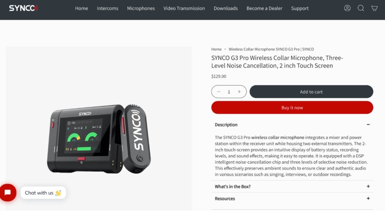 Synco G3 Pro wireless pro collar microphone with touch screen and noise cancellation for professional audio recording
