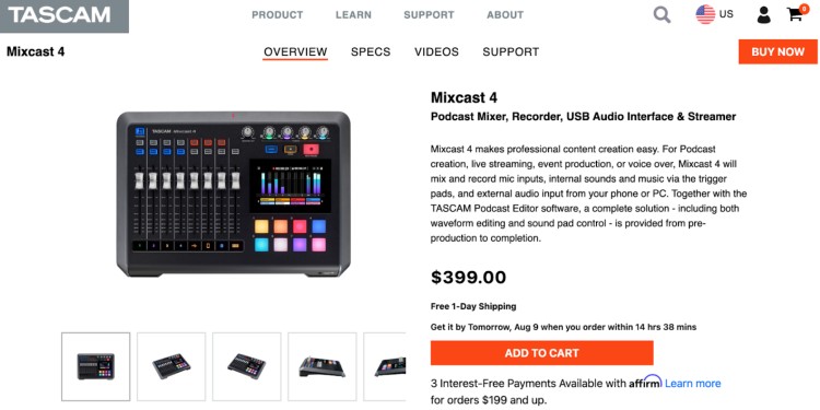 Tascam Mixcast 4 podcast mixer, recorder, USB audio interface and streamer