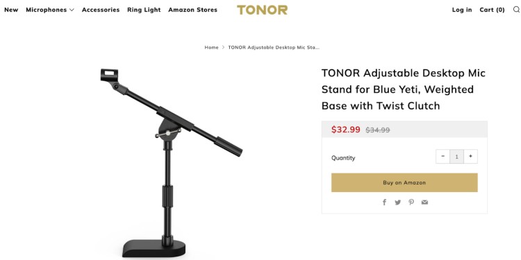 Tonor adjustable desktop mic stand with weighted base for stable positioning of Blue Yeti microphone