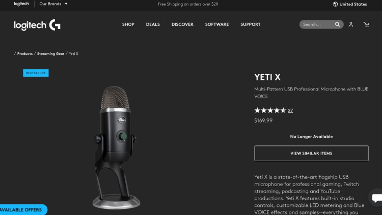 Use the Yeti X USB microphone by Logitech for streaming, podcasting, and gaming
