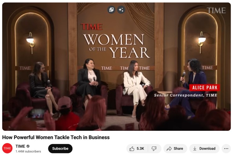 Alice Park moderates a panel discussion at the TIME Women of the Year conference featuring powerful women in tech and business