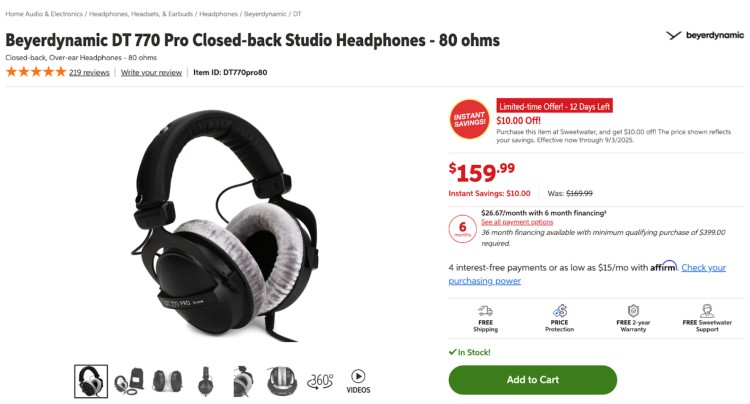 Beyerdynamic DT 770 Pro closed-back studio headphones ideal for listening to music with high-quality sound and comfort