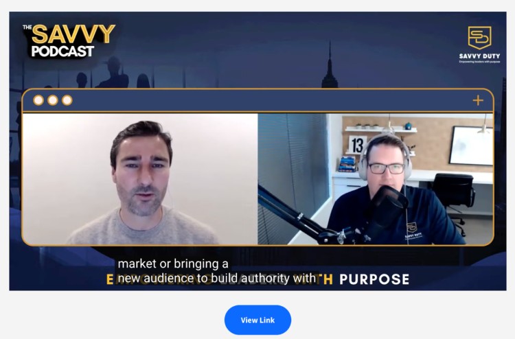 Liam Austin featured on The Savvy Podcast in conversation with the host, creating engaging podcast content focused on business growth and authority building.