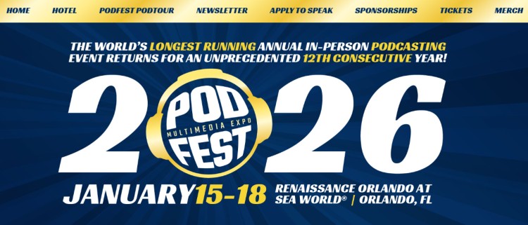 Podcasters gather at Podfest 2026, the longest-running annual in-person podcasting event, held in Orlando, Florida.
